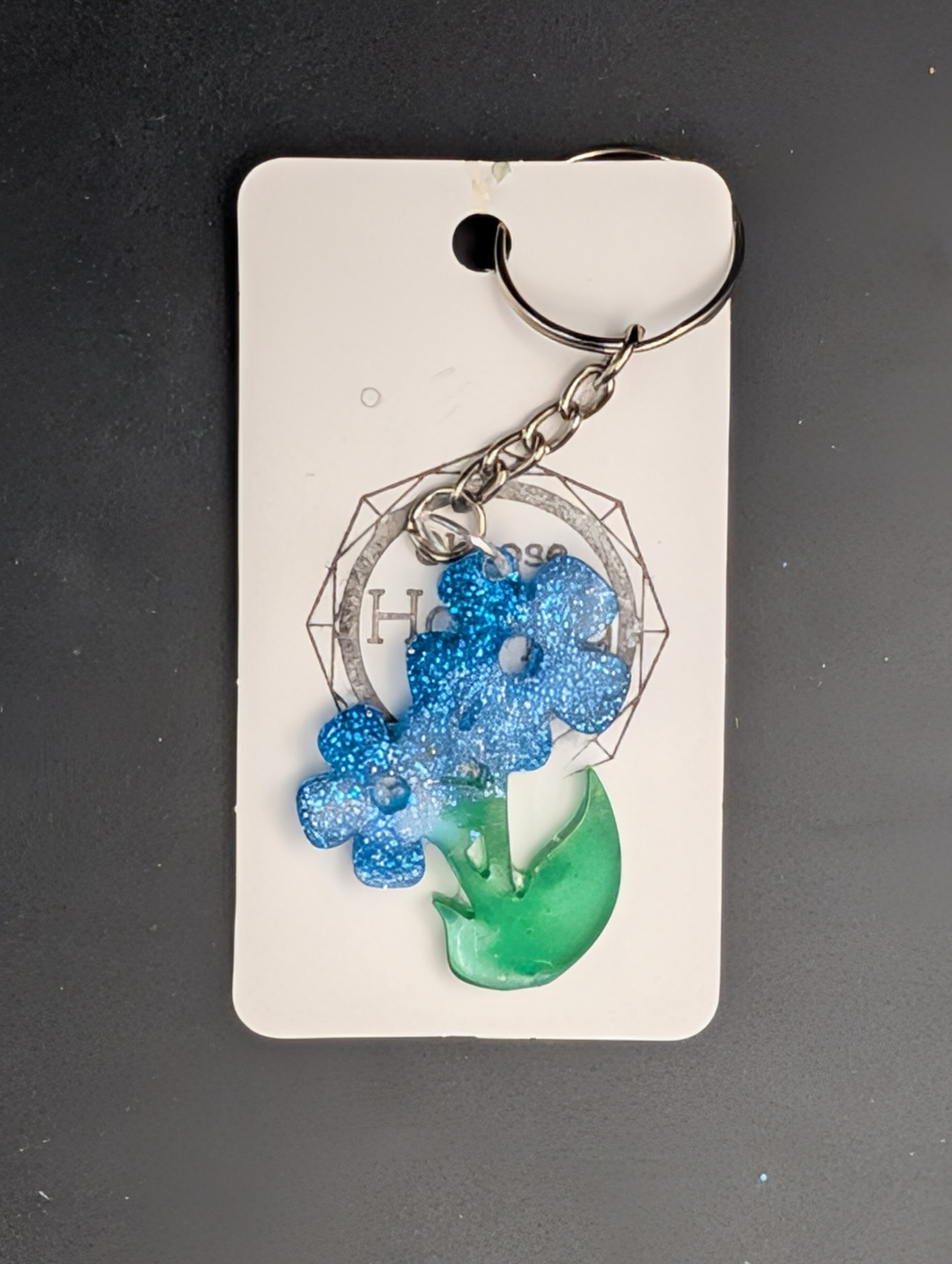 Blue Glitter Two Flower Keychain