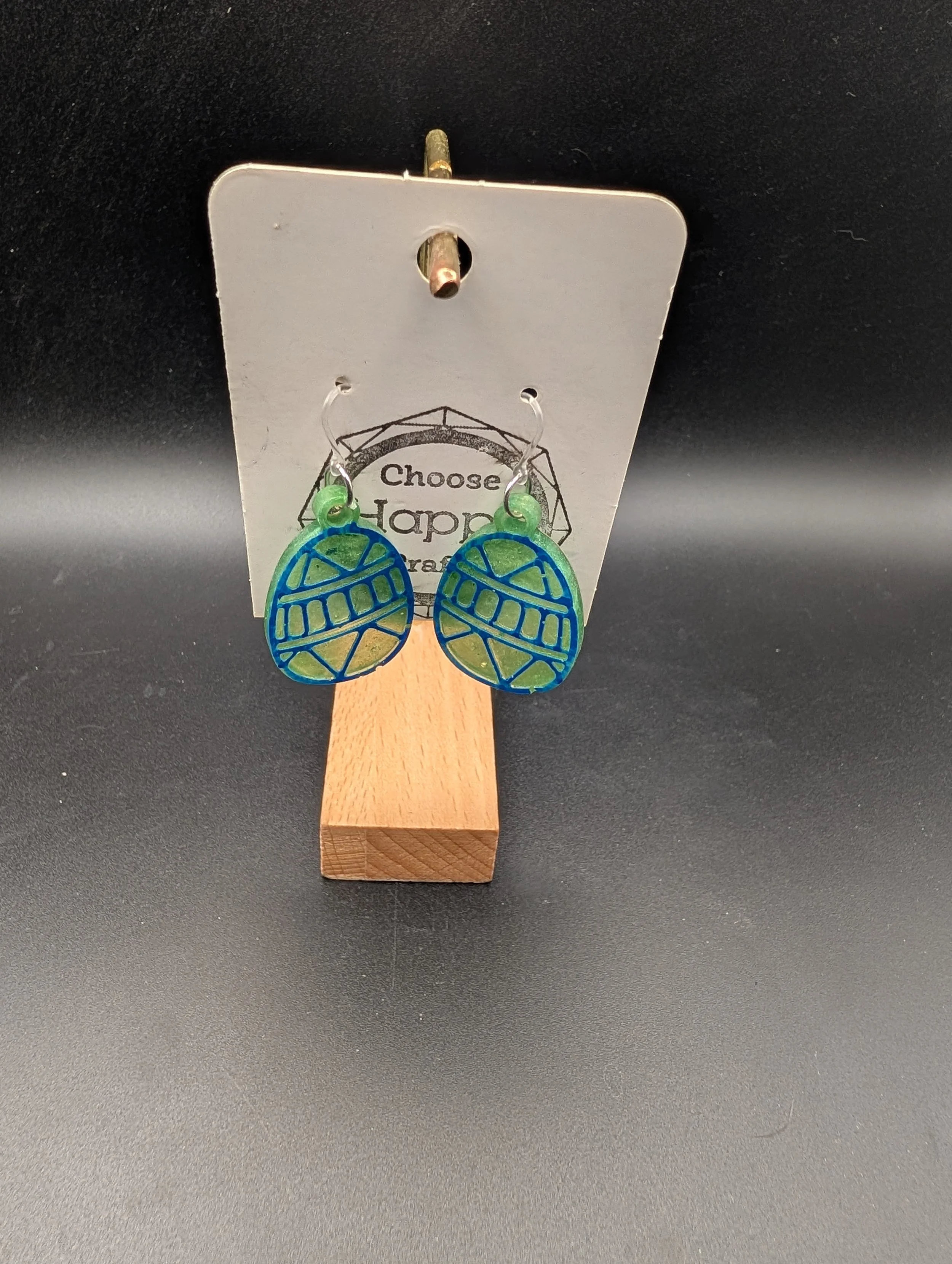 Green Jelly Egg and Blue Design Dangles