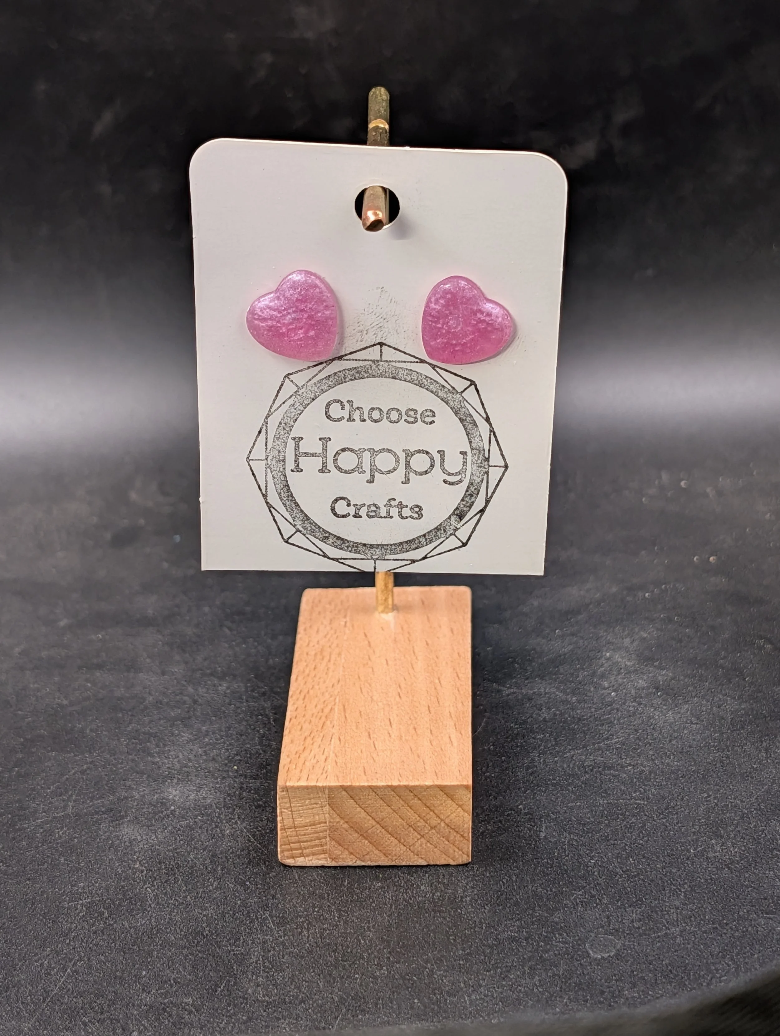Pink Shimmer Heart Studs