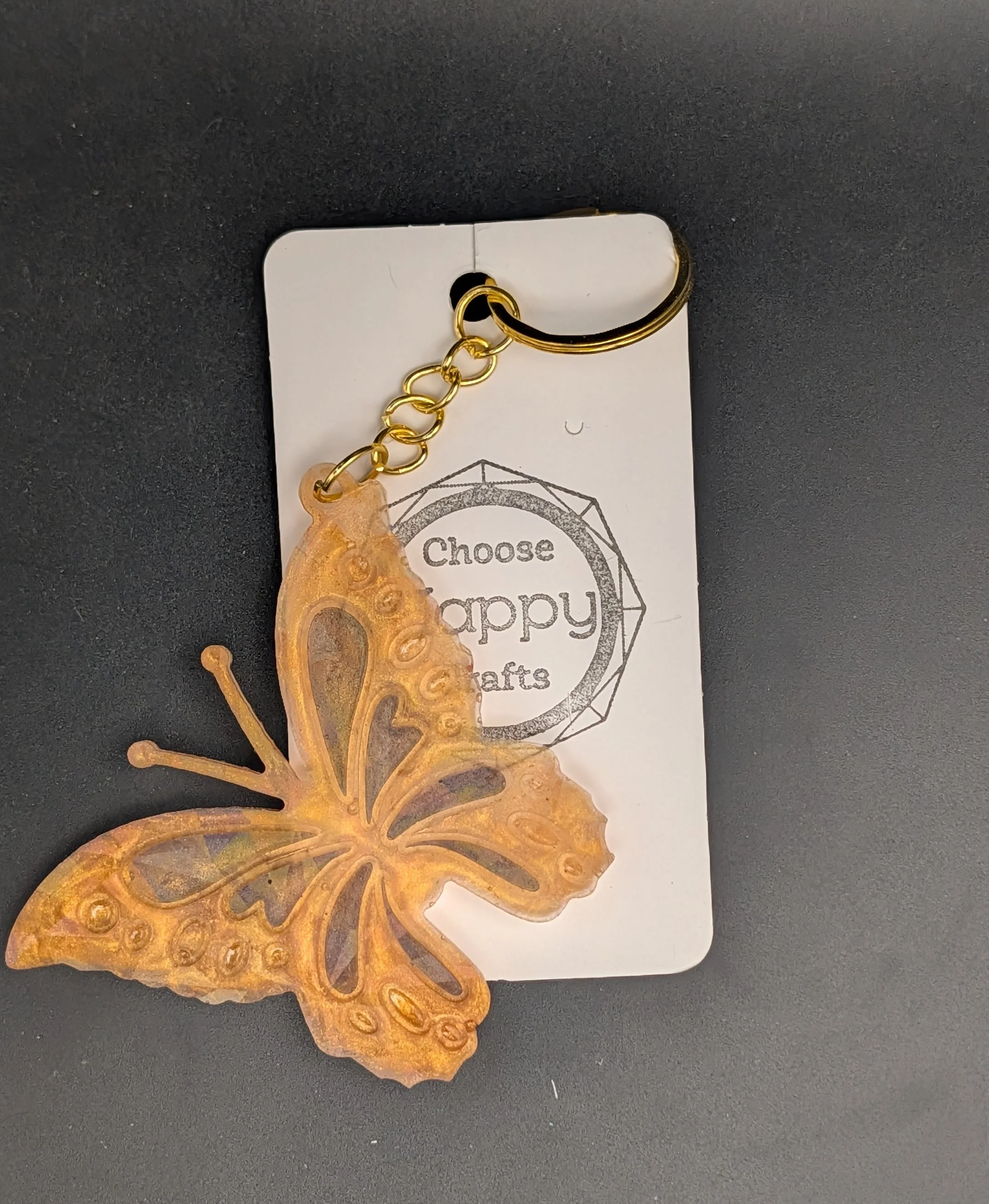 Gold Shimmer Butterfly with Black Detail Keychain