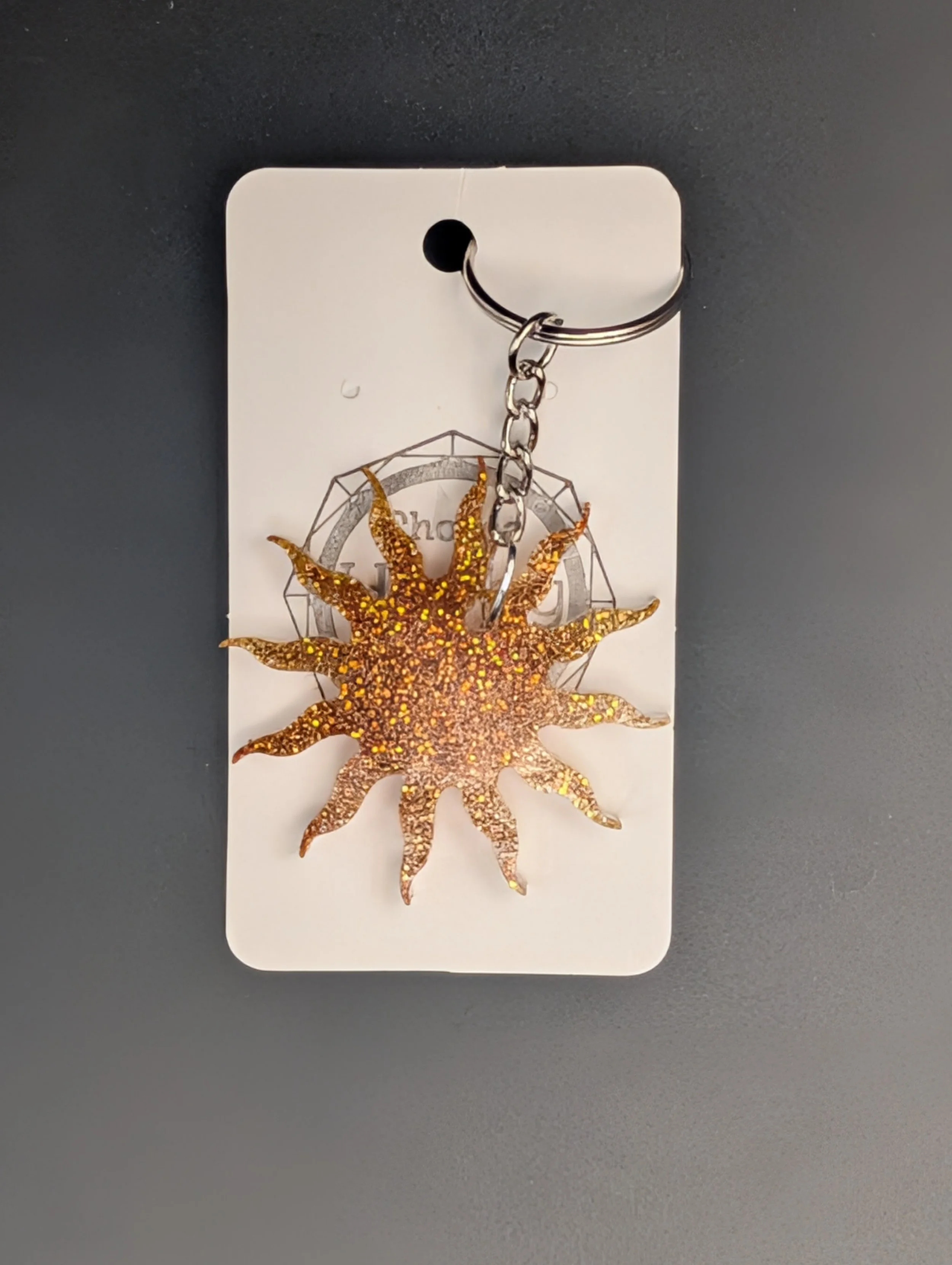 Yellow and Orange Glitter Sun Keychain