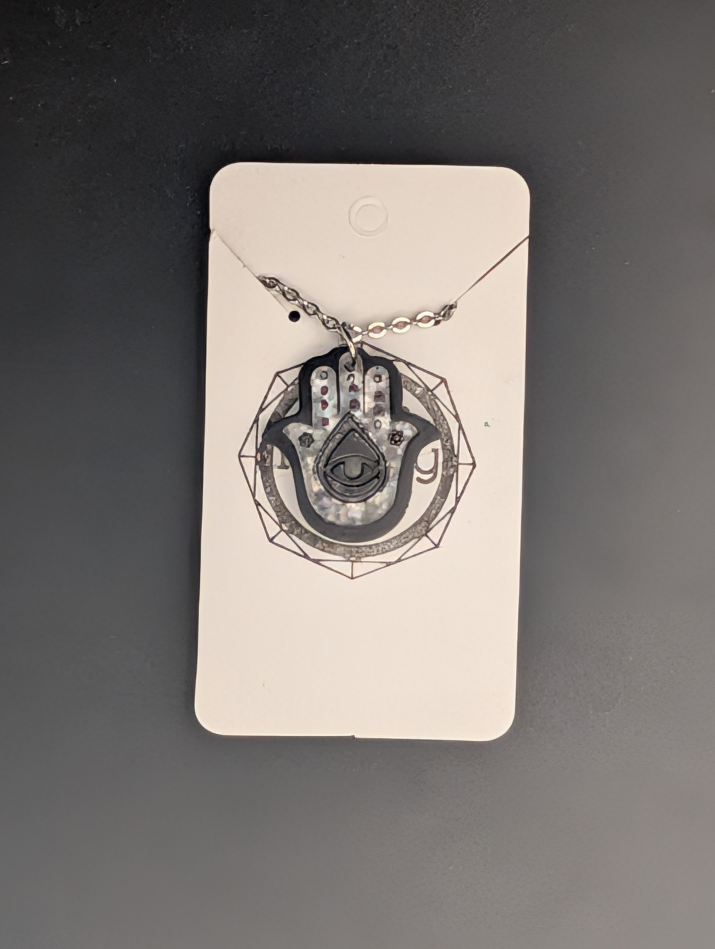 Silver Metallic Hasma Hand Necklace