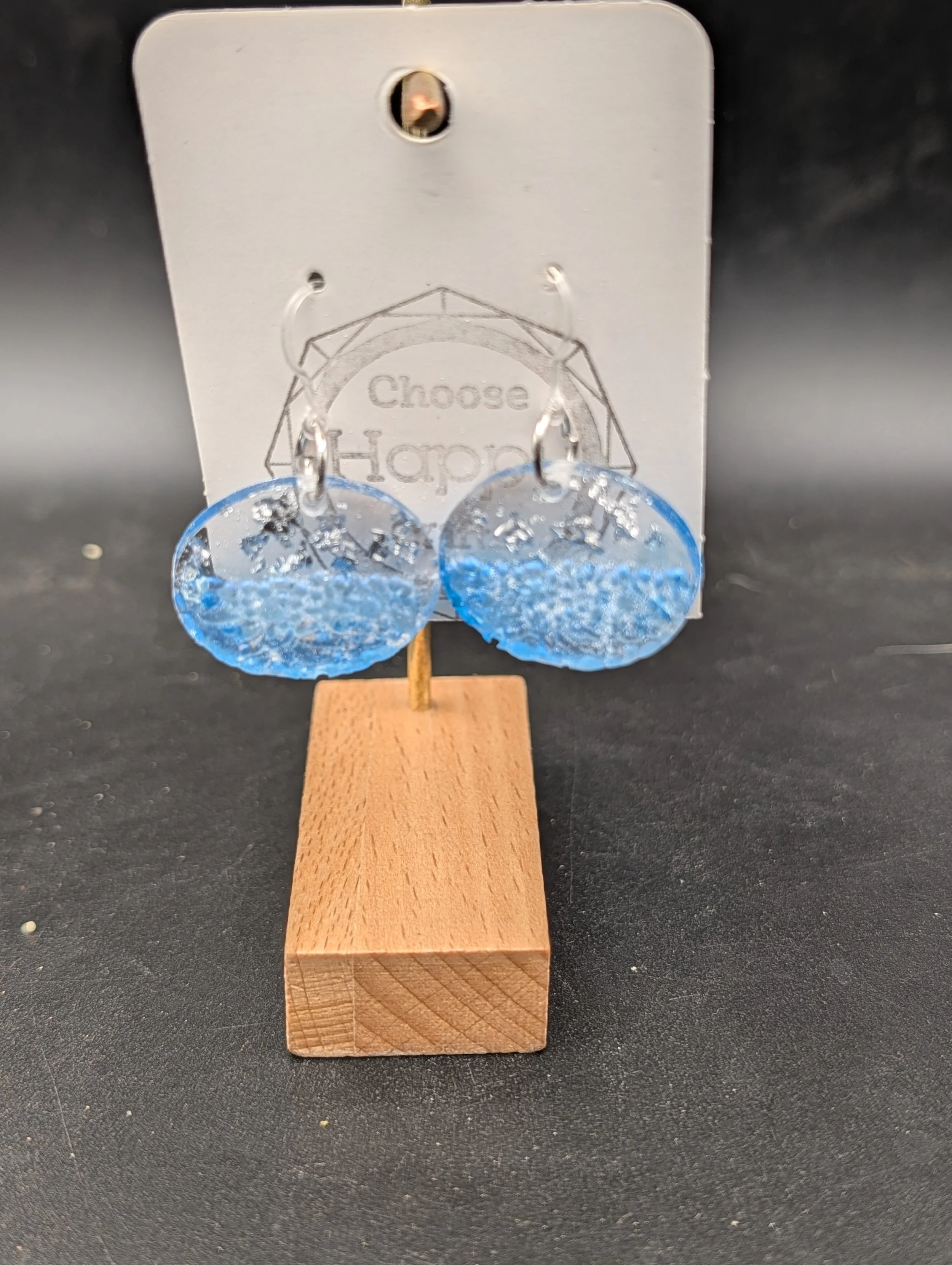 Blue and Silver Embossed Circle Dangles