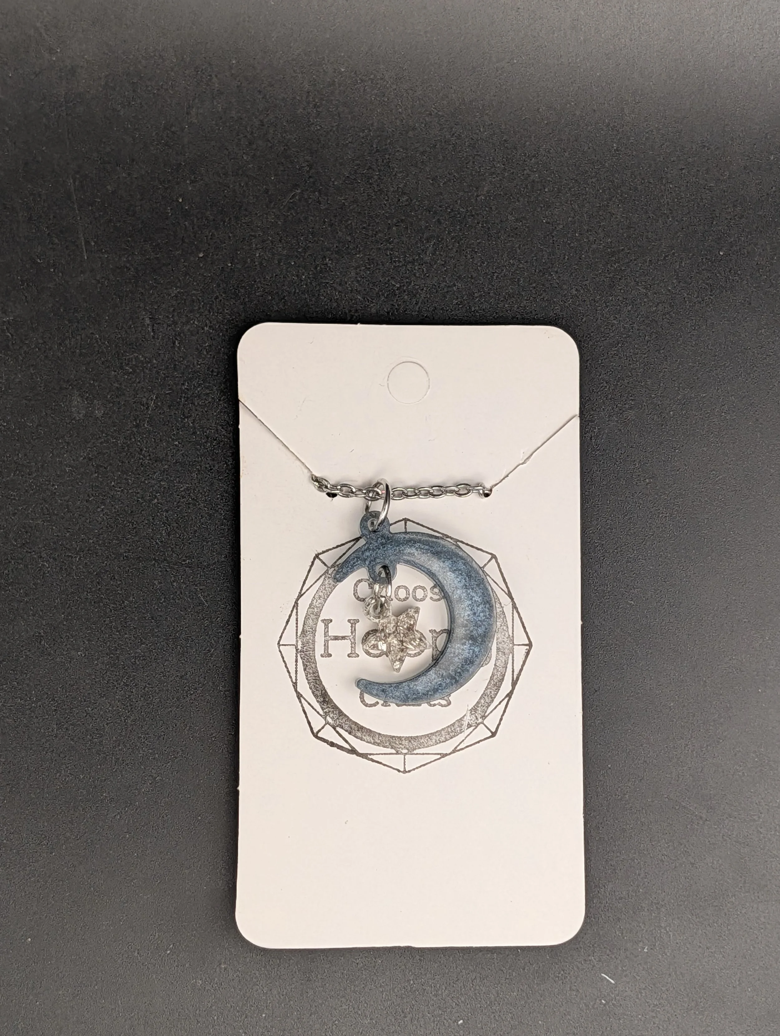 Blue Silver Moon and Star Necklace