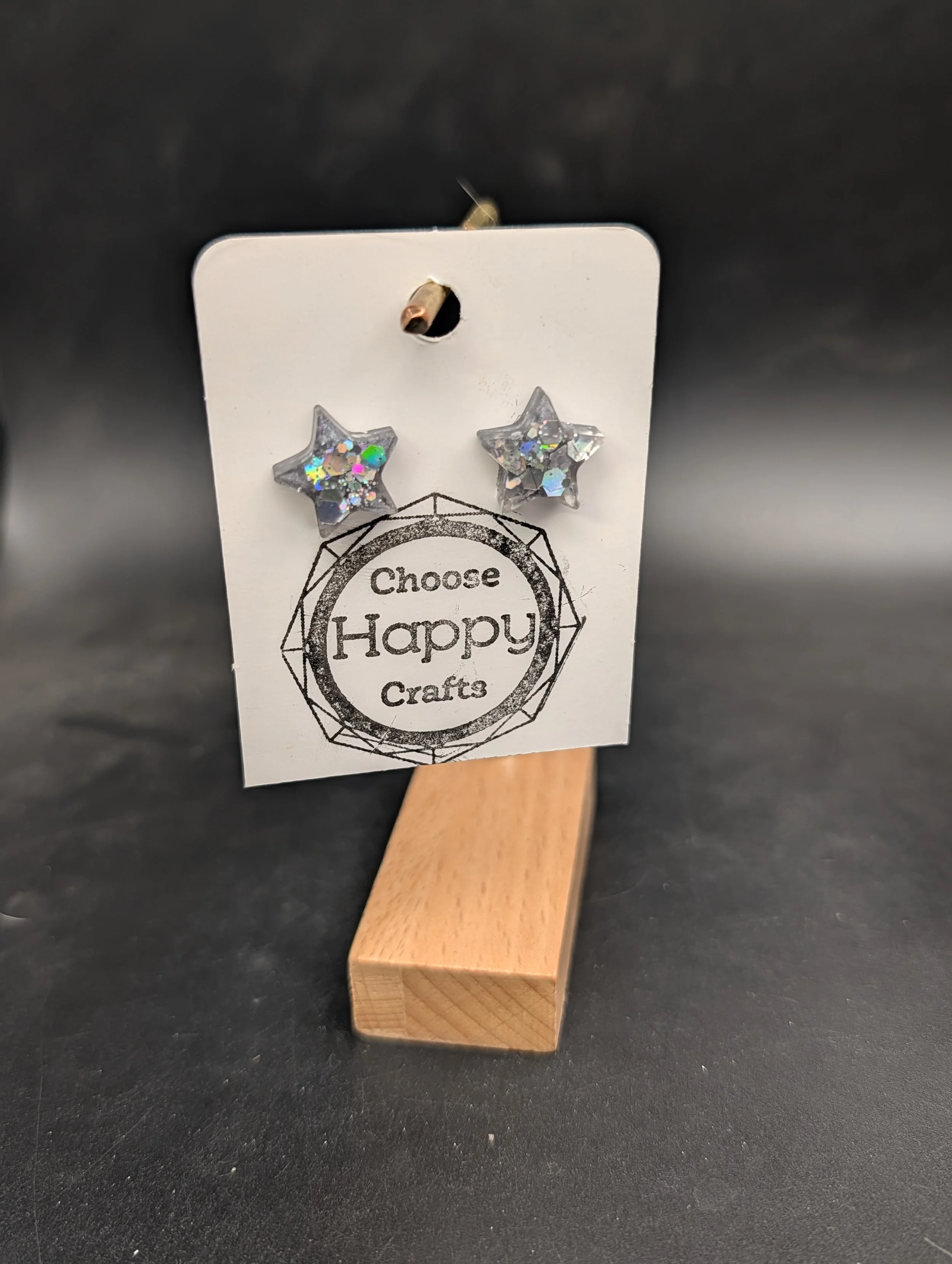 Silver Holographic Star Studs