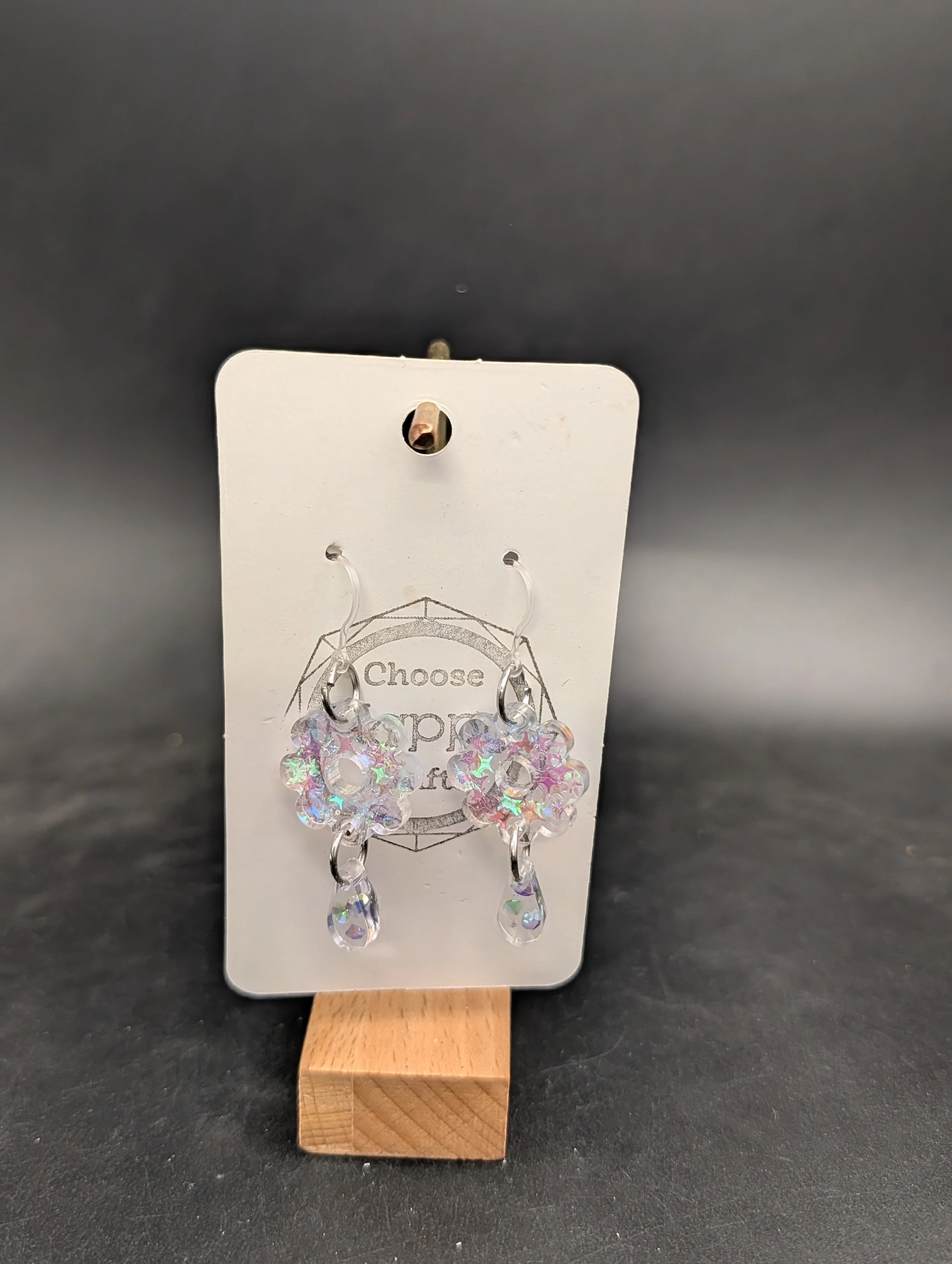 Flower and Teardrop Holographic Dangles