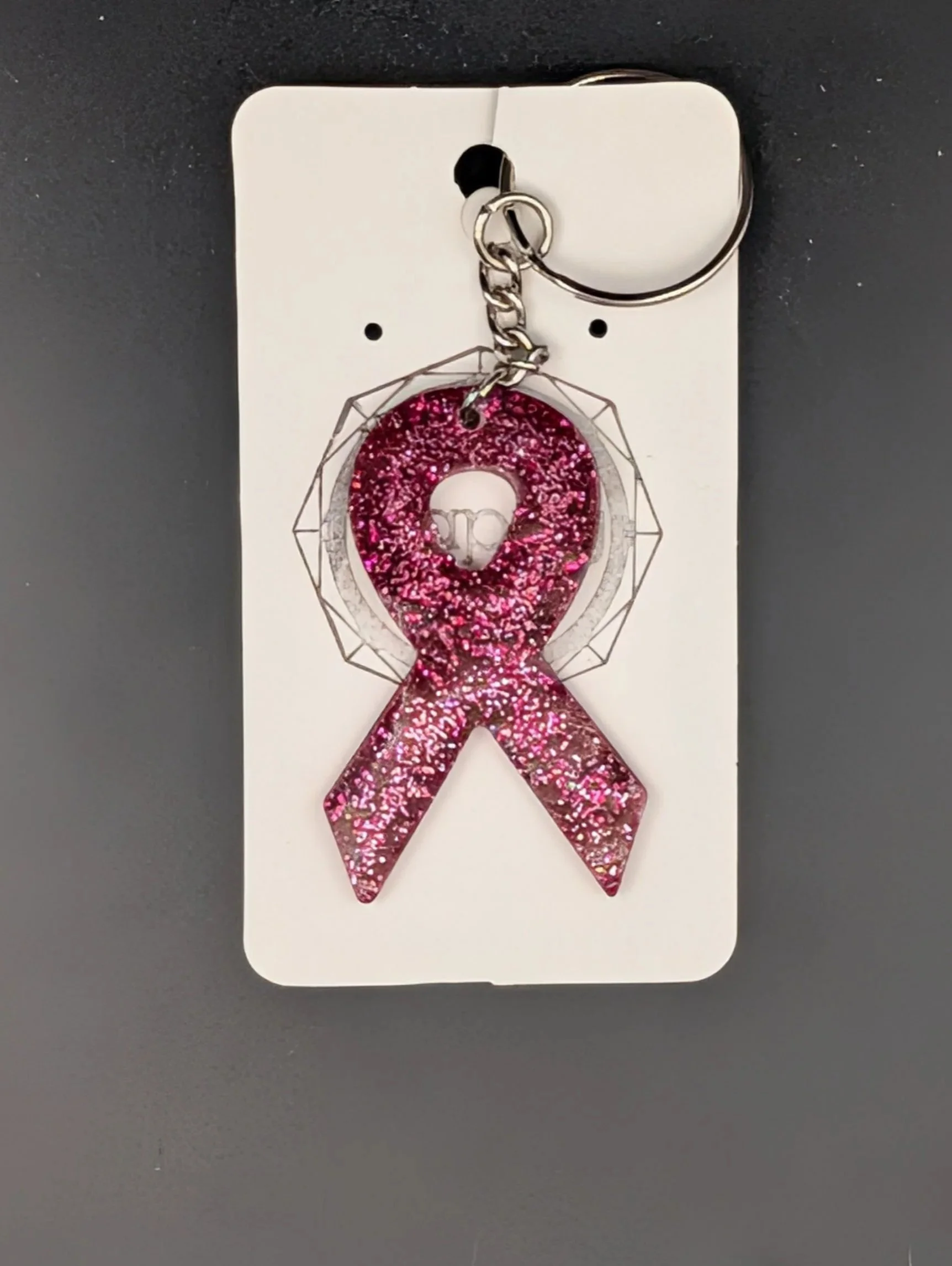Pink Glitter Awareness Ribbon Keychain