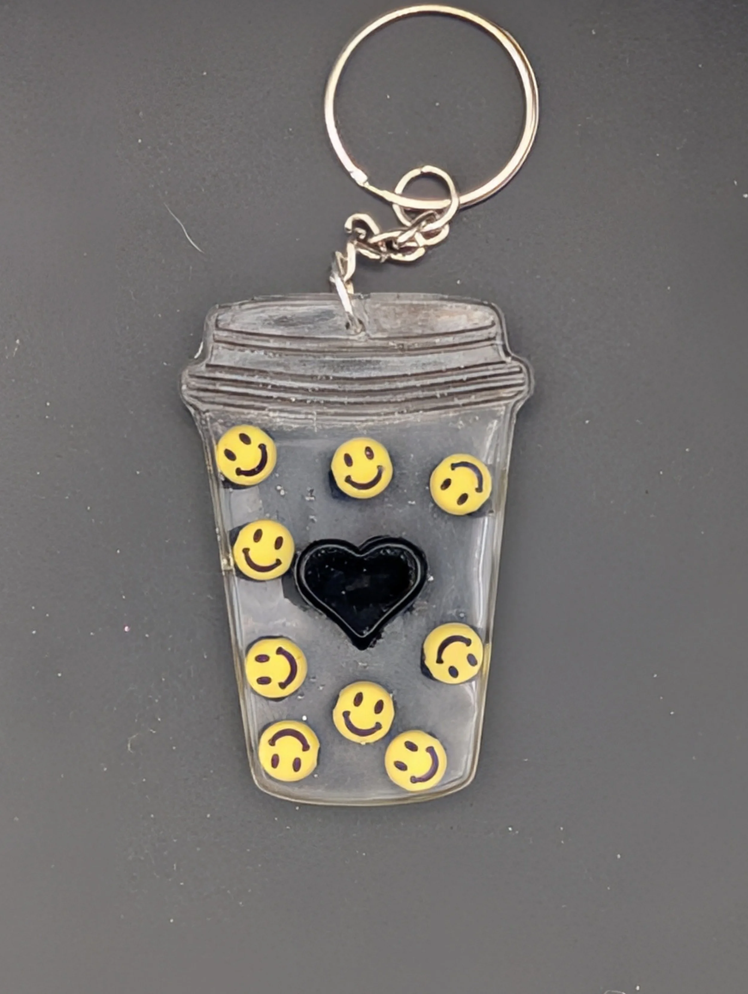 Smiley Face with Black Heart Keychain