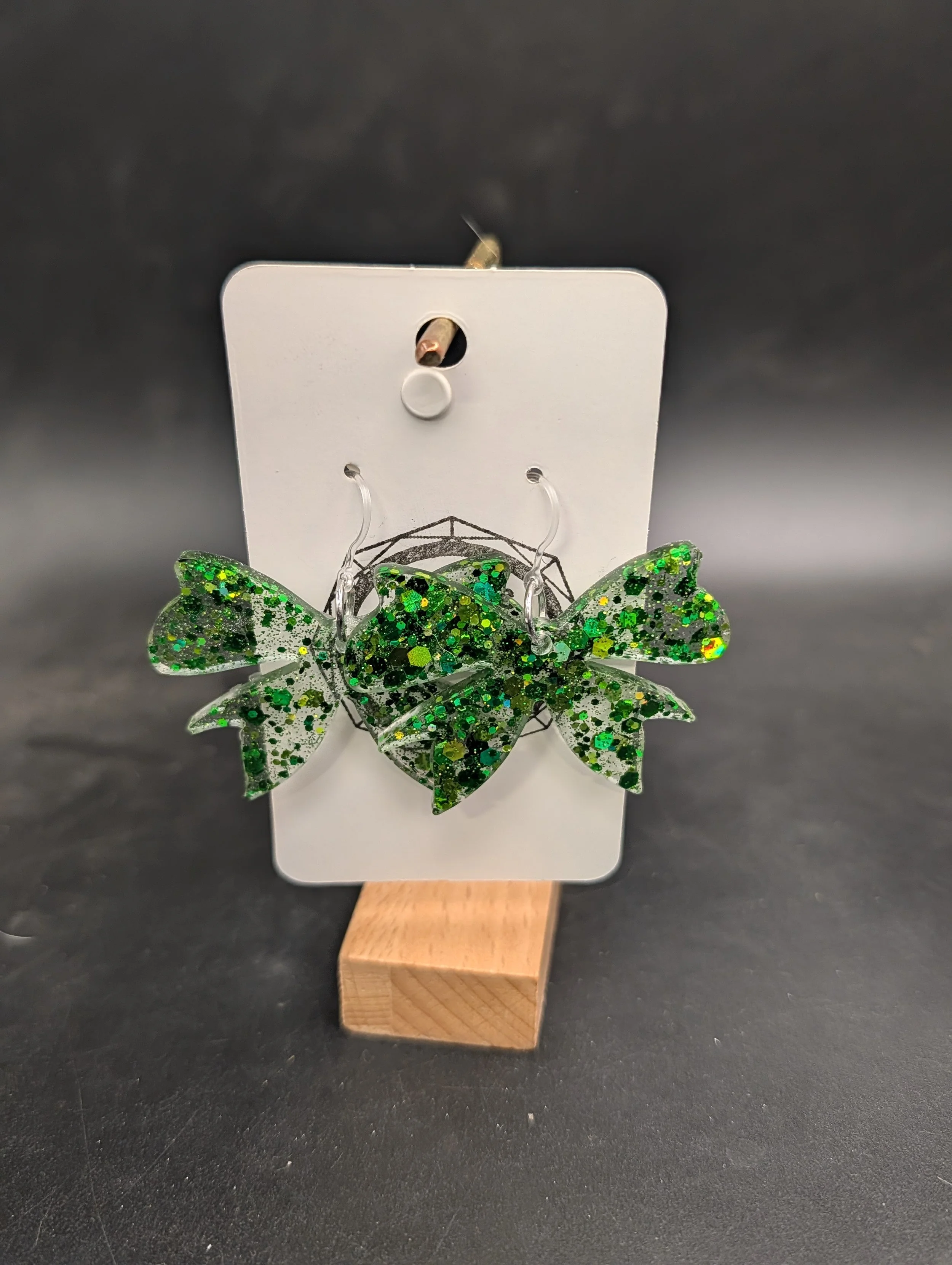 Green Holographic Bow Dangles