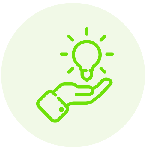 An illustration of a hand holding a light bulb, symbolizing an idea or innovation.