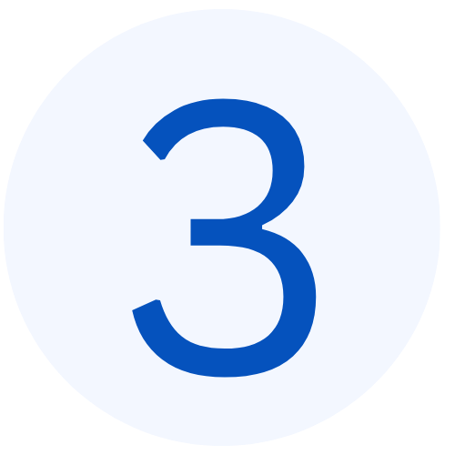 Number three inside a white circle with a light blue background.
