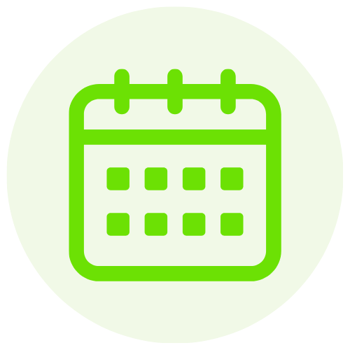 Green calendar icon on a light background.