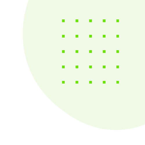A light green circular background with a black border on the left side, and a pattern of small bright green squares arranged in a grid pattern.