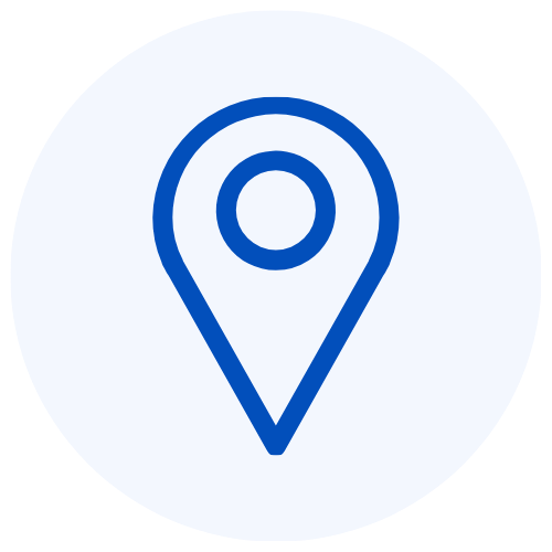 Map marker icon on a light gray circular background