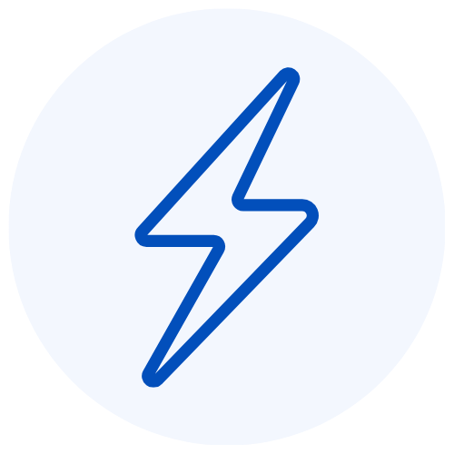 Icon of a blue lightning bolt inside a white circle.