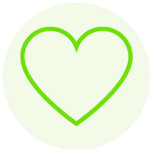 Green outline heart on light background.