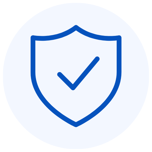 Blue shield with a checkmark in the center.