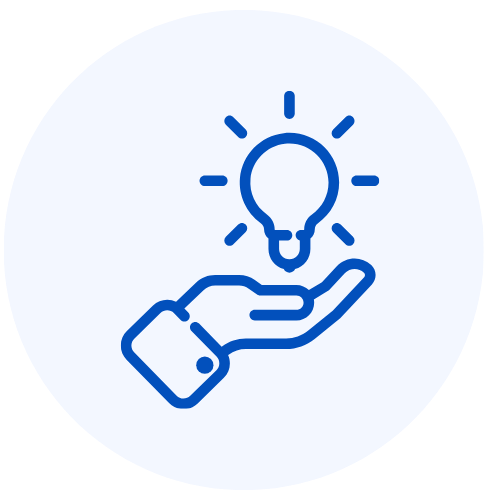 An illustration of a hand holding a light bulb, symbolizing an idea or innovation.