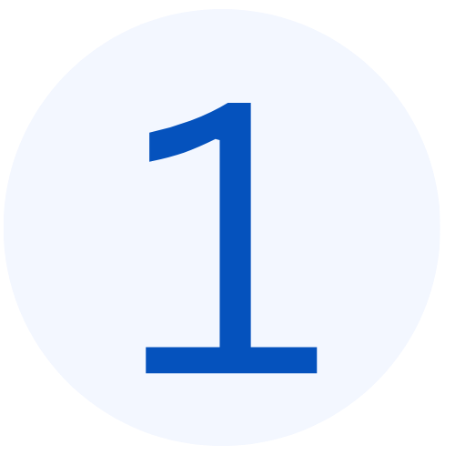 White circular background with a large blue number 1 in the center.