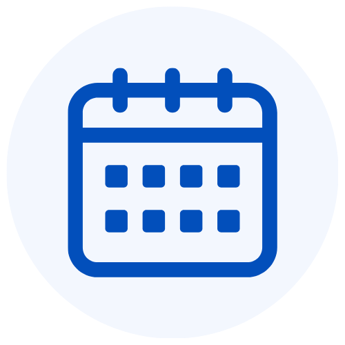 Blue calendar icon on a white background.