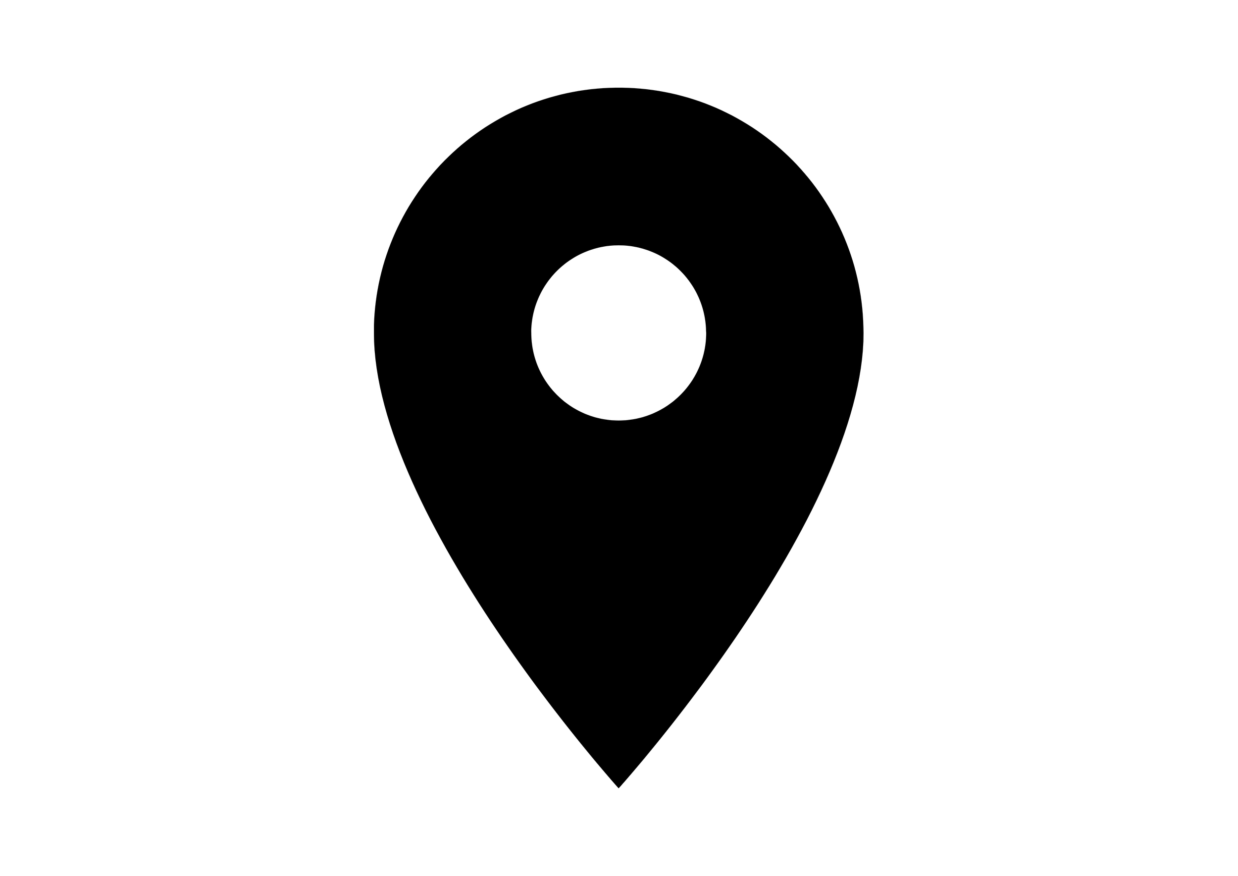 Black location pin icon on a white background