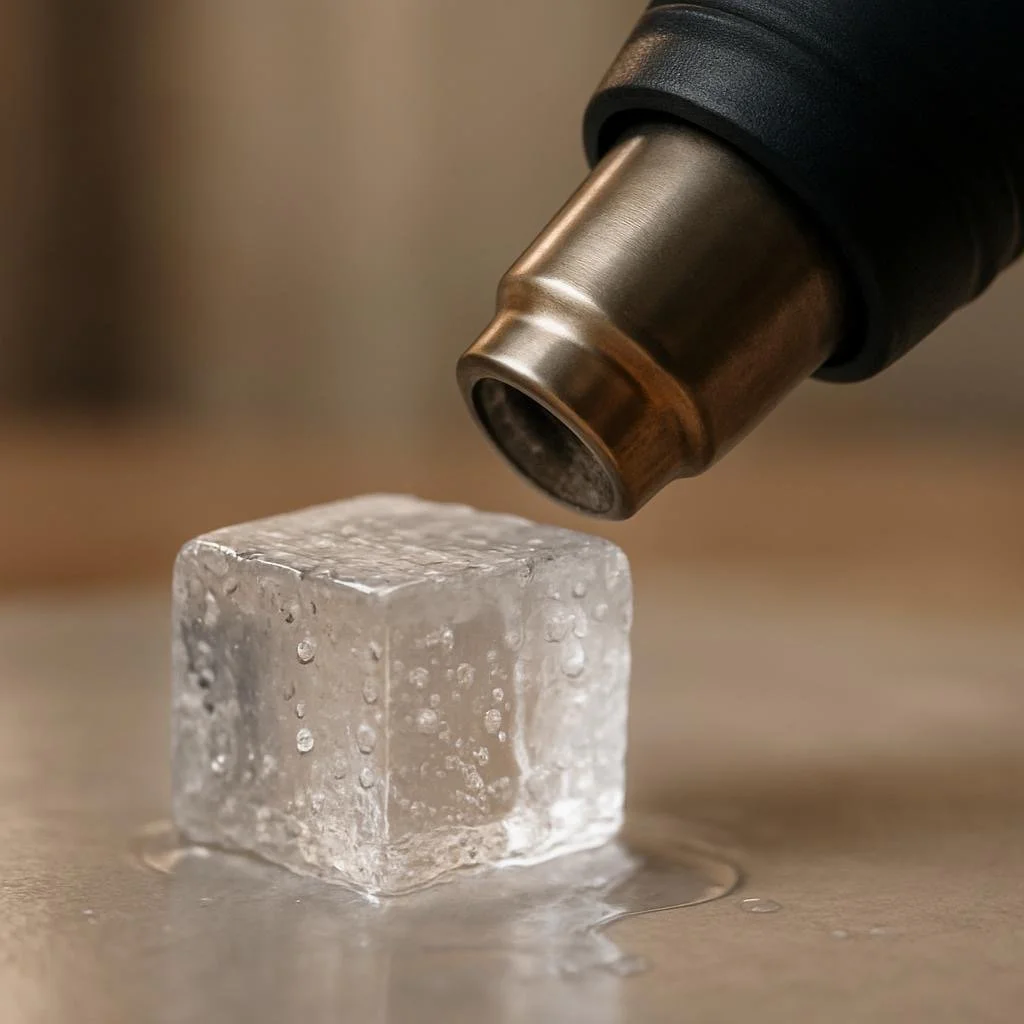 Heat gun melting ice
