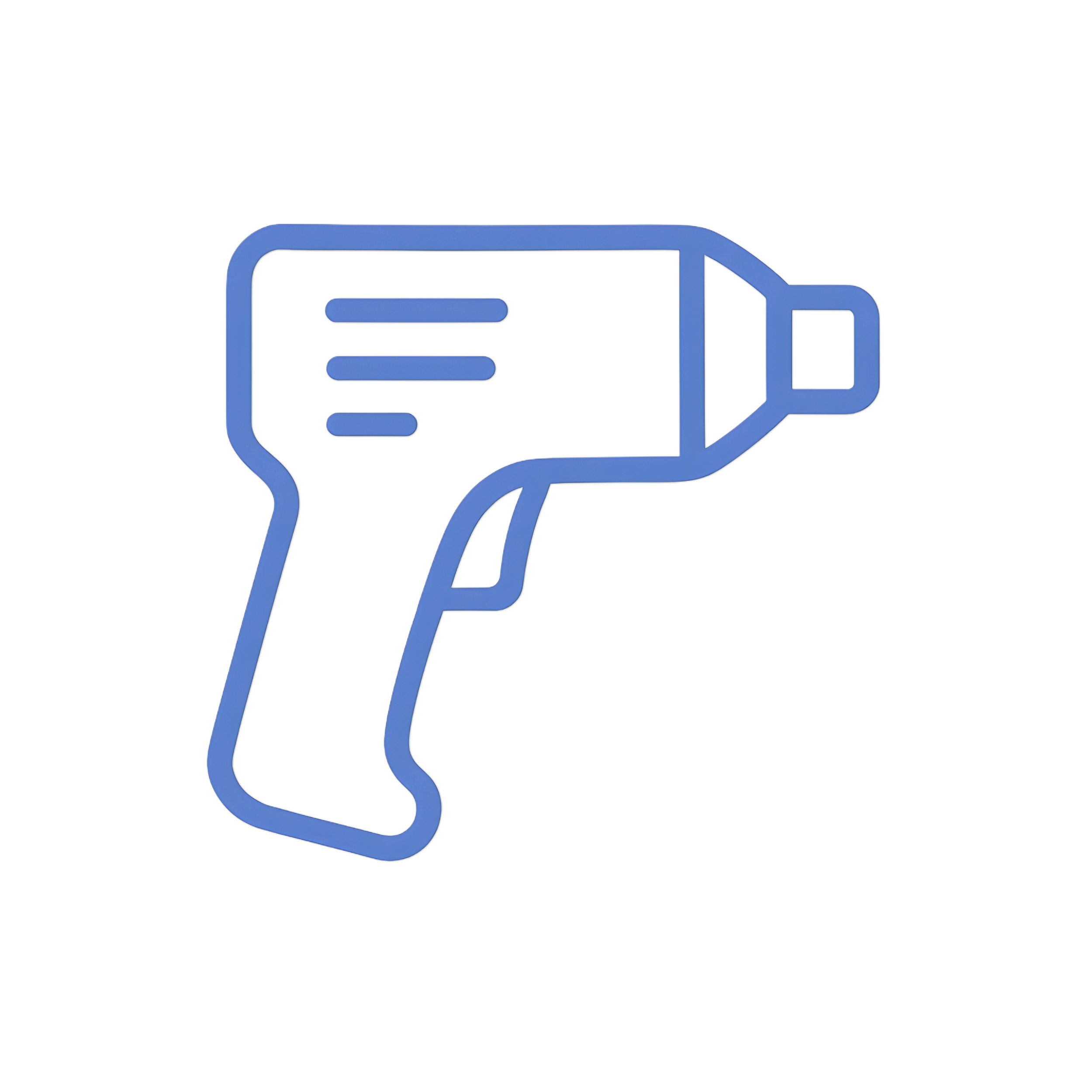Illustration of a handheld barcode scanner in blue and gray colors.