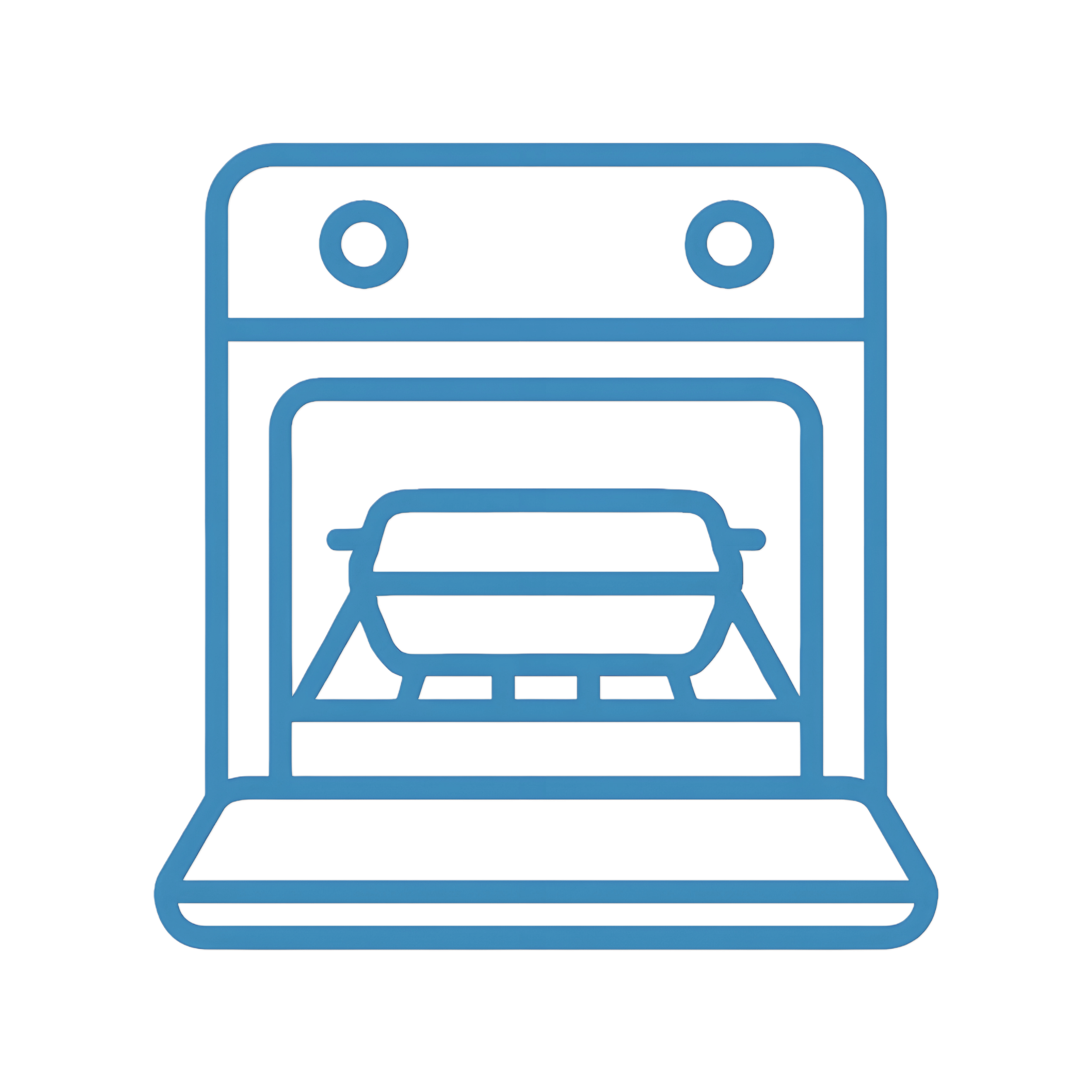 Outline icon of a dishwasher with a front-view of a bowl inside.