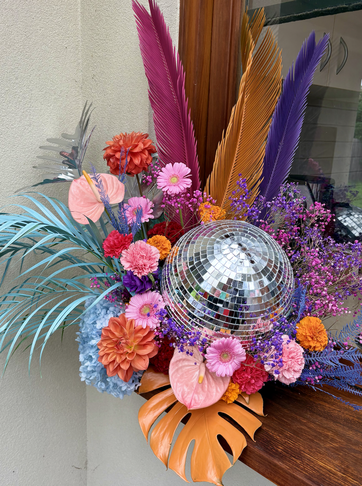 Bright and colourful party flowers for a birthday event.