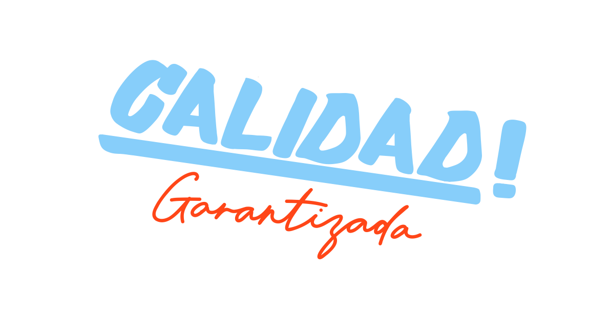 Logo with the words 'CALIDAD!' in large blue letters and 'Garantizada' in smaller red cursive underneath, on an oval white background.