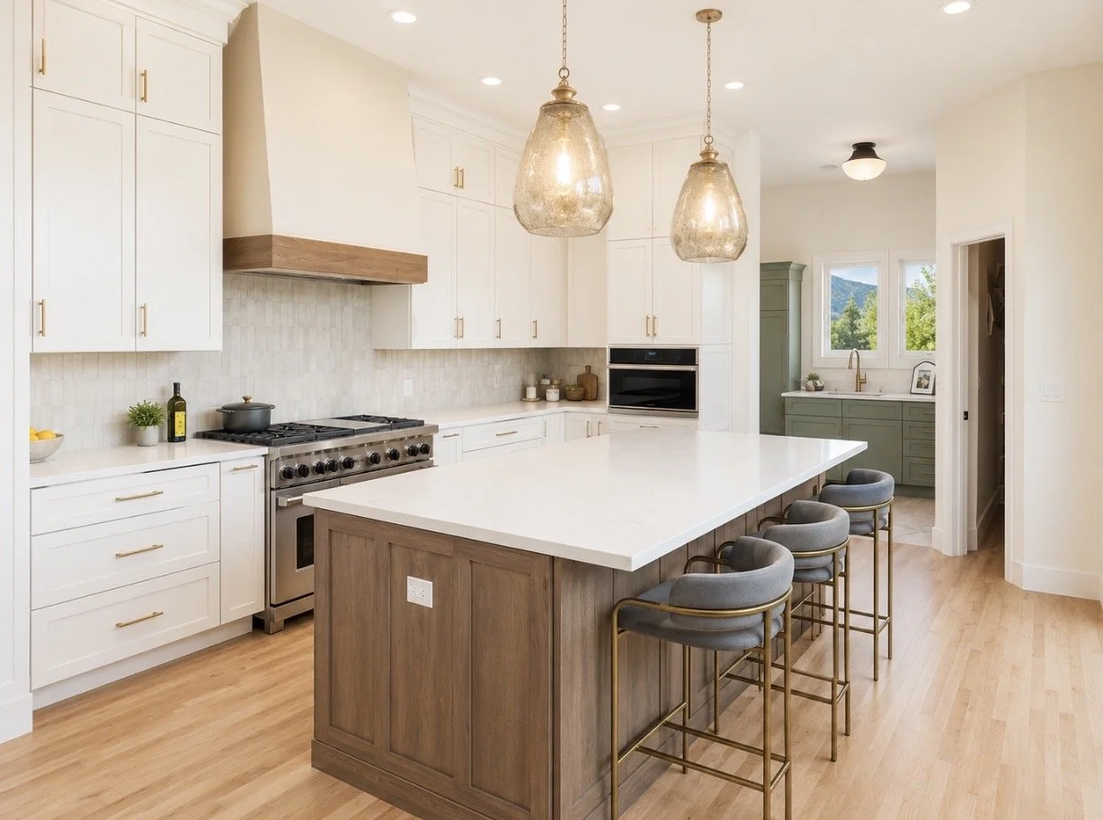 Updated Kitchen-all new cabinets, layout, lighting, tile and fixtures
