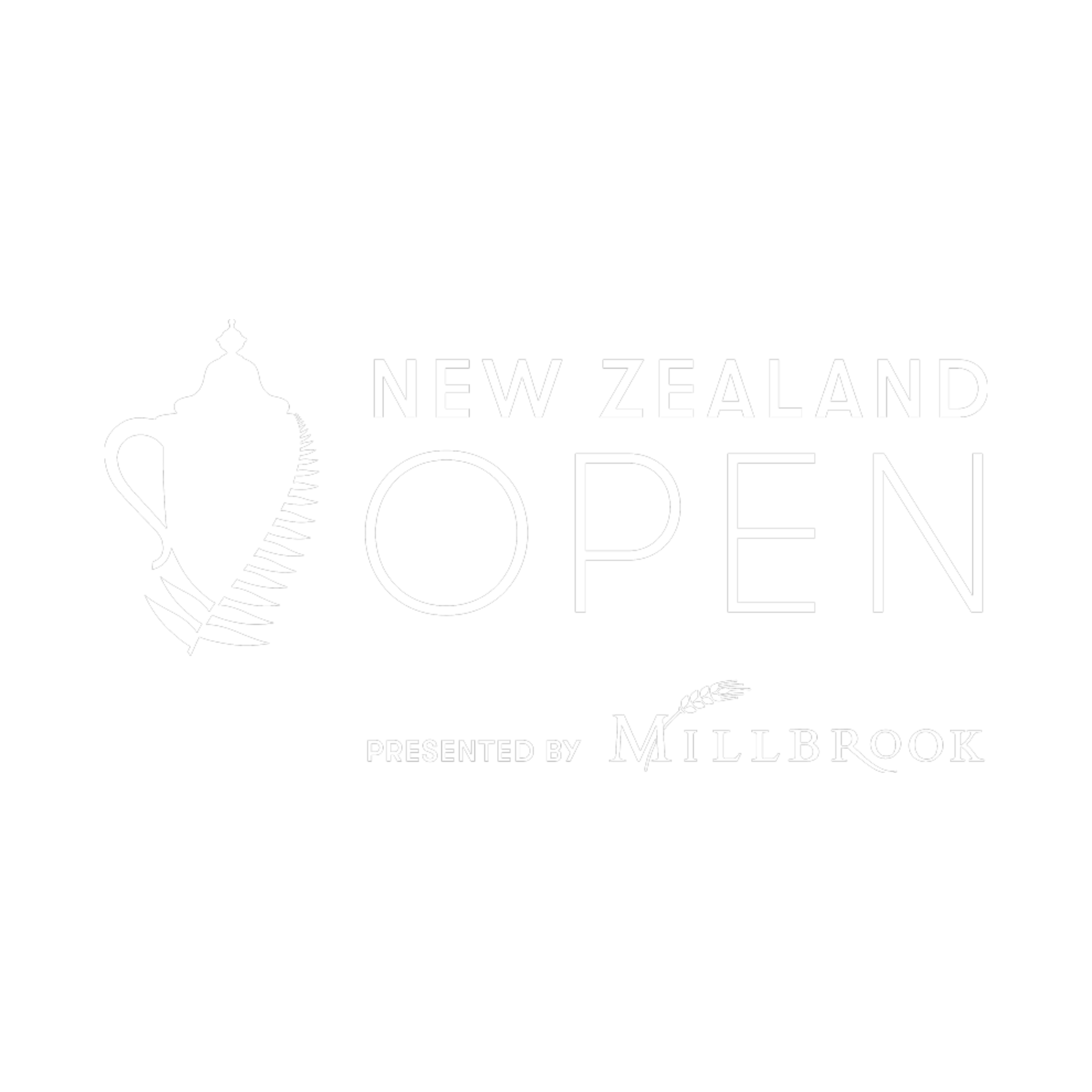Black and white logo for New Zealand Food. The logo includes a teapot with a handle, a spout, and a decorative lid, accompanied by the text 'New Zealand' and 'Presented by Millbrook.'
