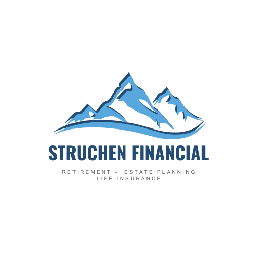 Logo of Struchen Financial featuring a stylized mountain range in blue with company name and services listed below.