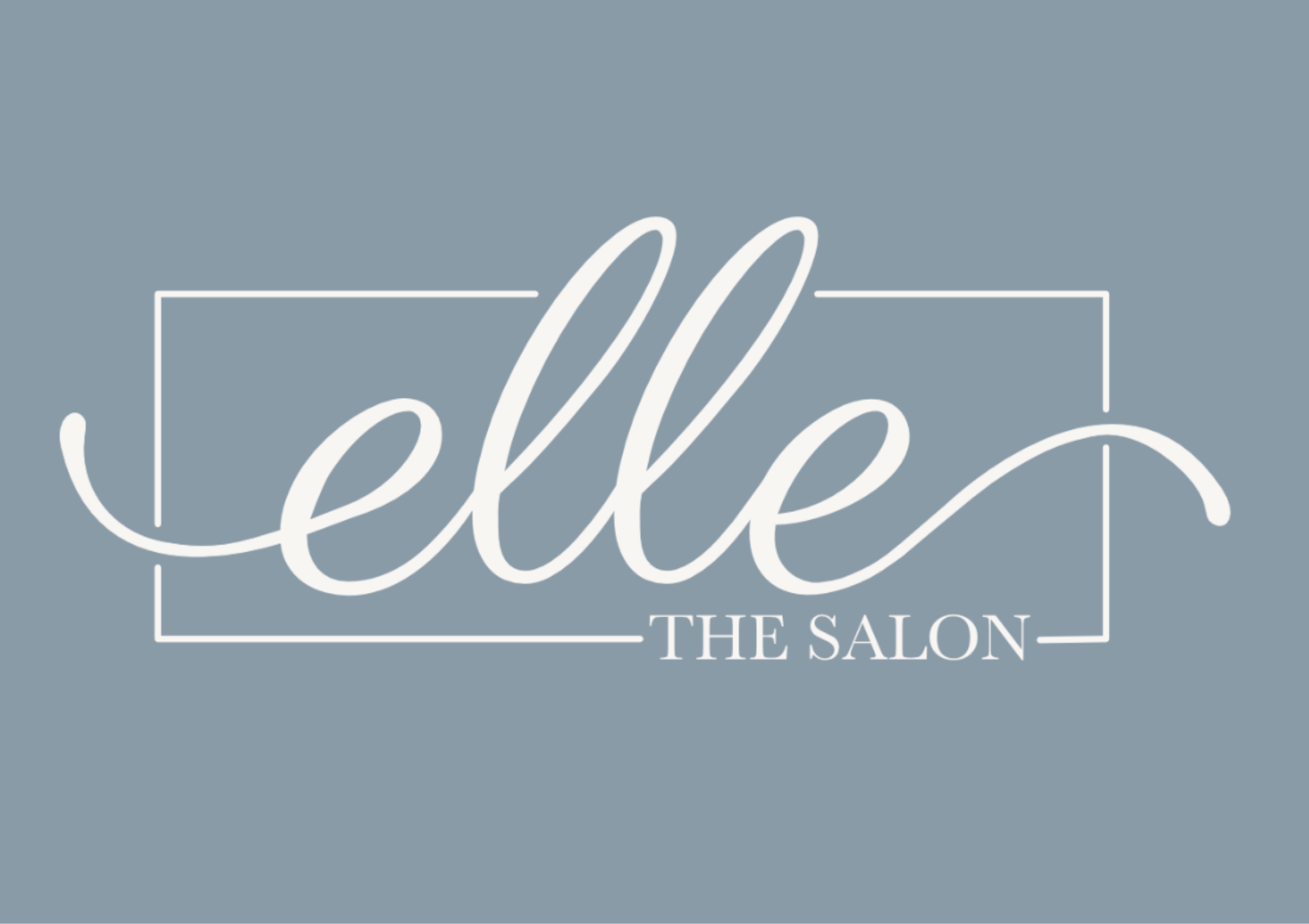 Logo for 'Elle the Salon' with the word 'elle' in cursive script and 'The Salon' in smaller uppercase letters below, on a muted blue background.