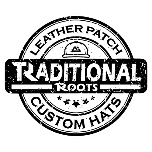 Logo of Traditional Roots Custom Hats, black and white circle with name in the center