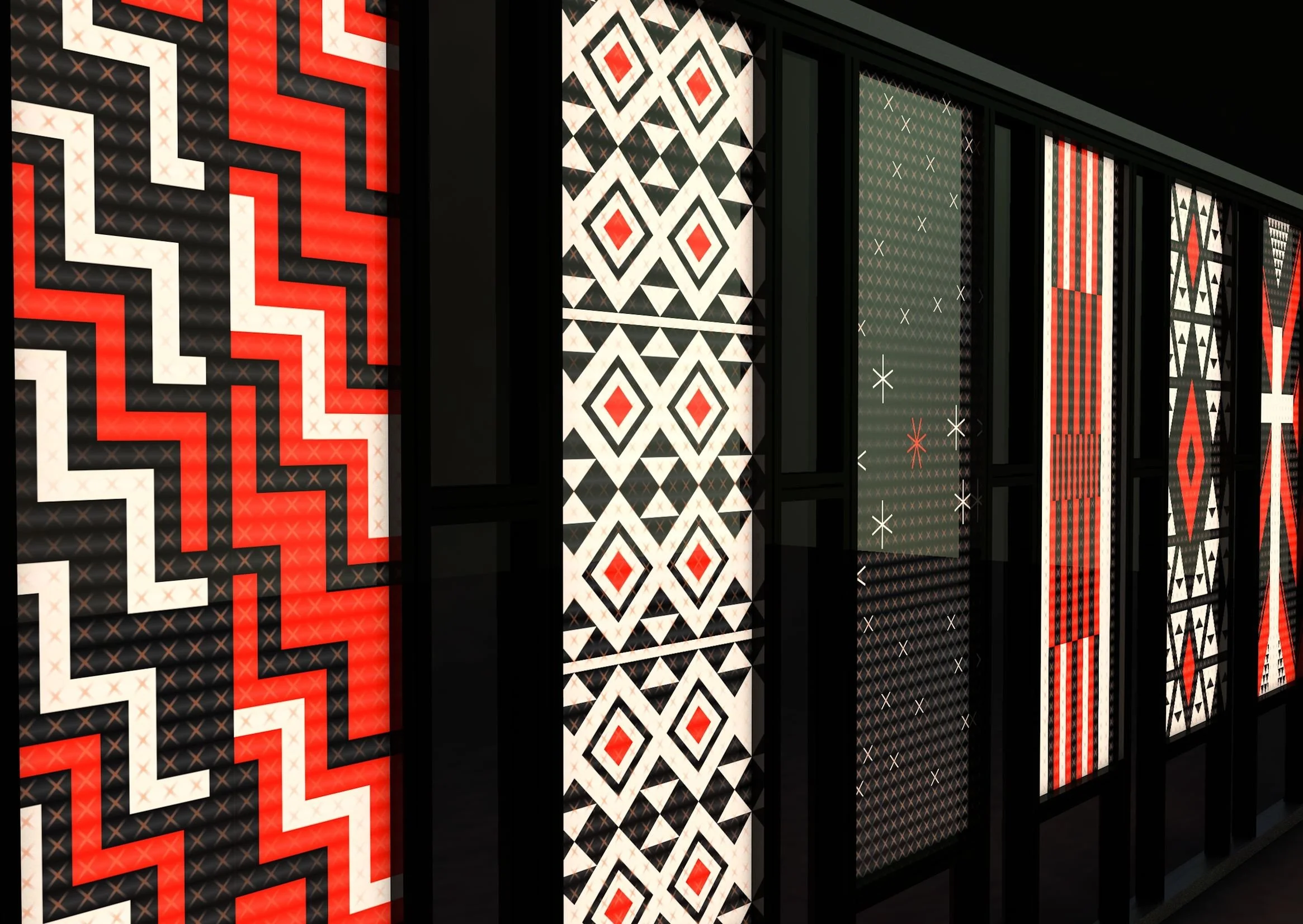 Interactive tukutuku panels. Light show
