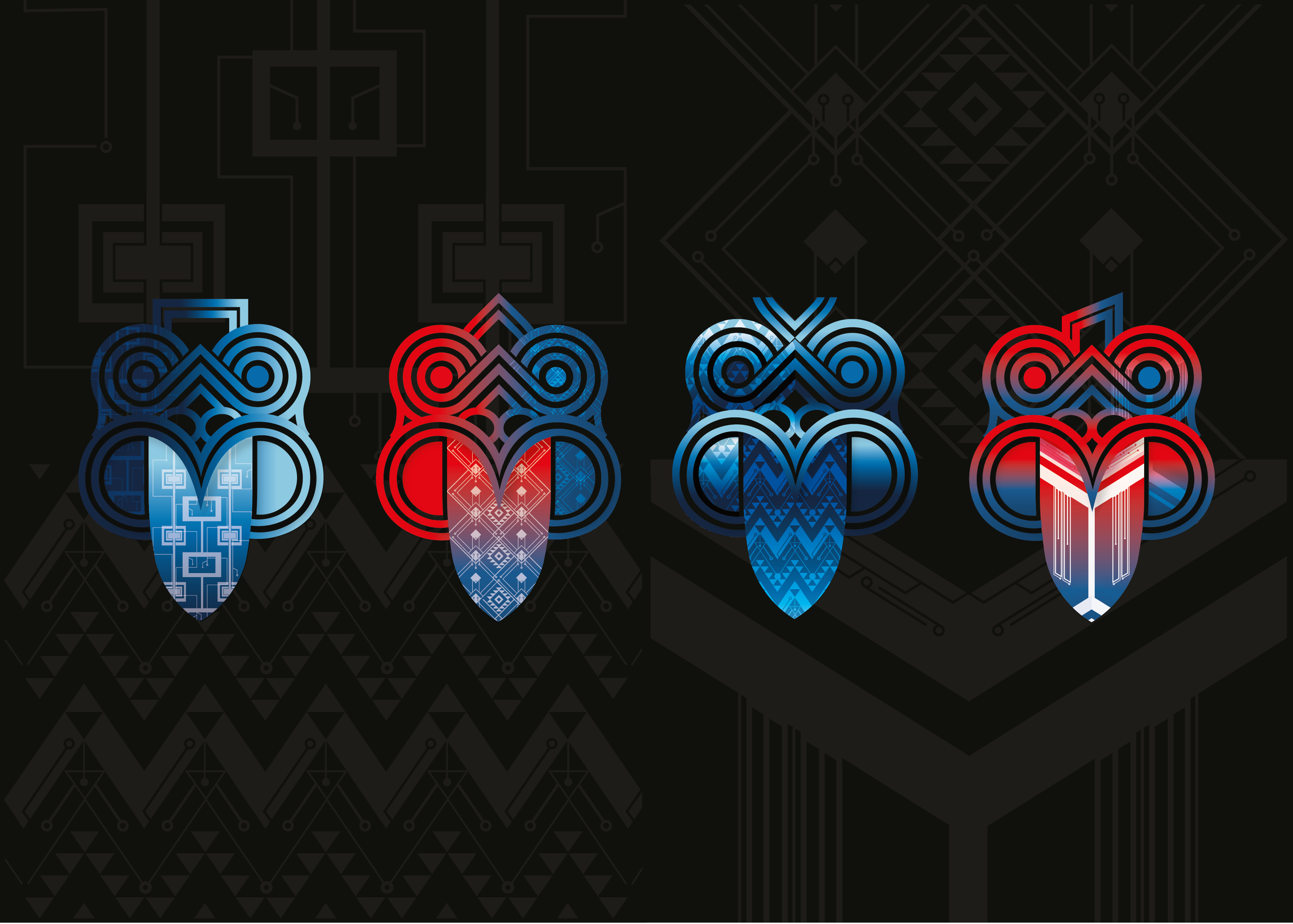 Hei tiki faces, Māori. Created to represent school values