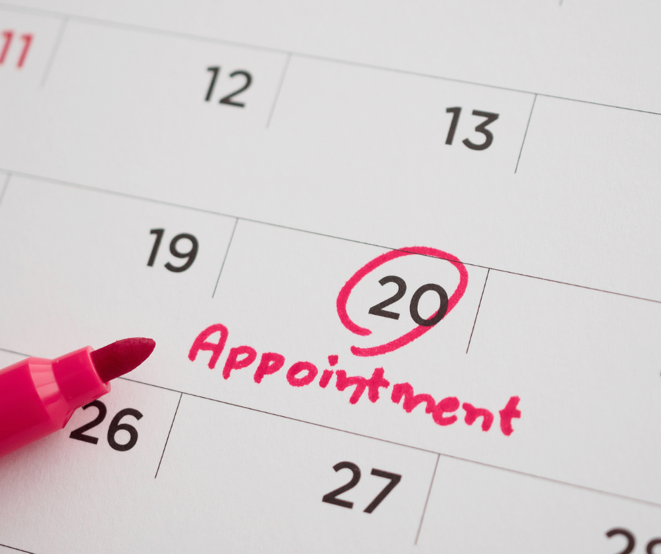 Calendar with the number 20 circled and the word Appointment written in red ink