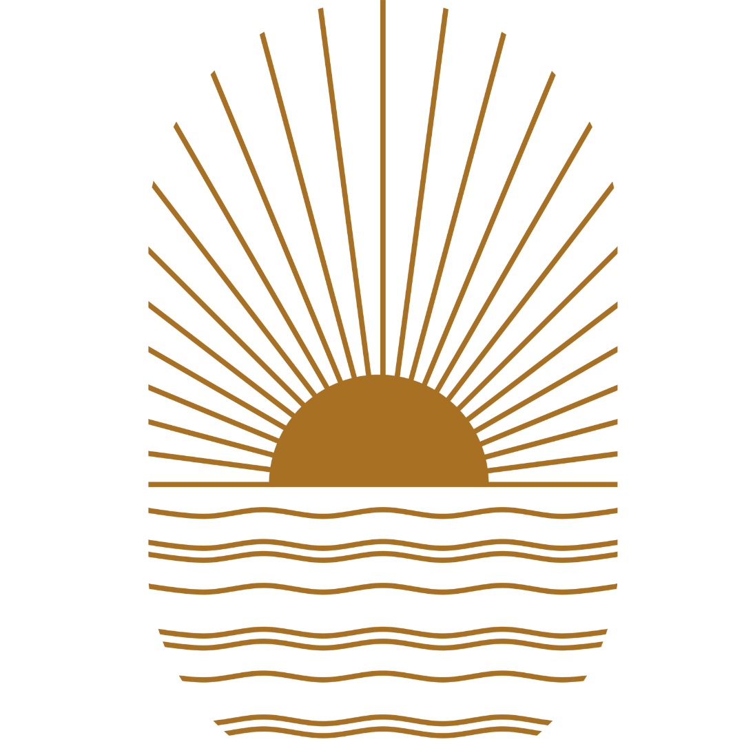 White background with yellow-orange boho sunrise with lines that look like sunrays.reflecting