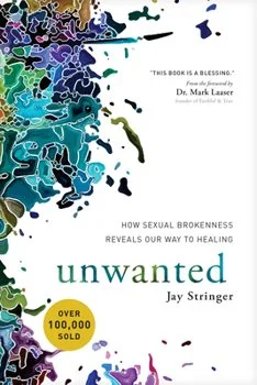 Cover of a book titled Unwanted By Jay Stringer Healing from Sexual trauma designed with blue, green, purple splash designs on left side of cover