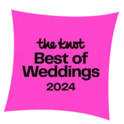 Pink promotional poster for 'The Knot Best of Weddings 2024'