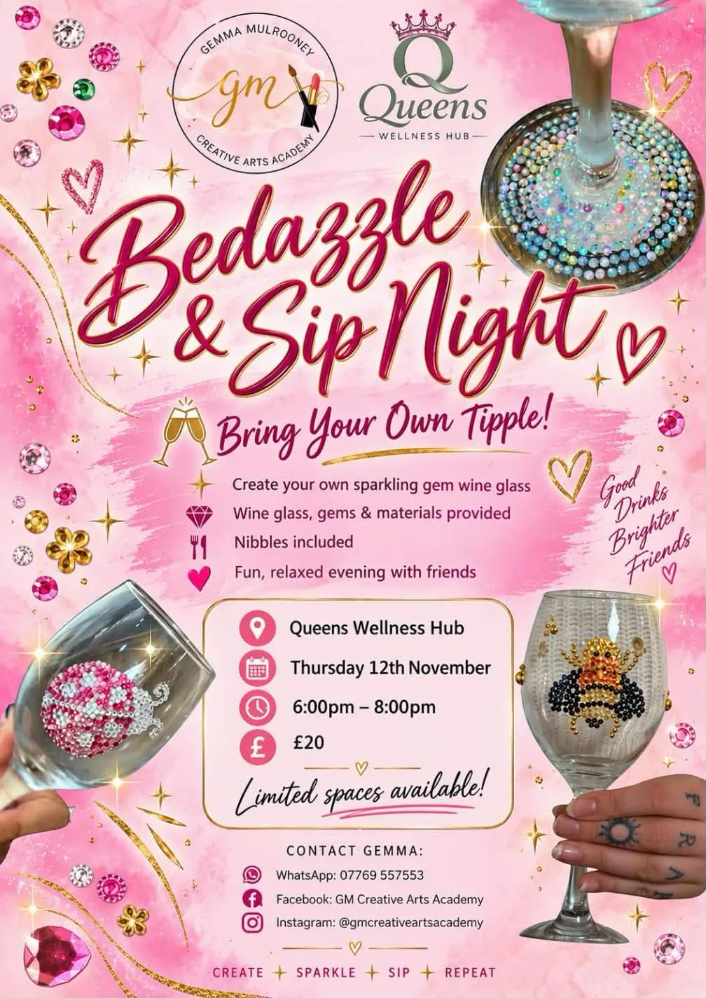 Create your own sparkling gem wine glass, all materials provided. Bring your own tipple!!