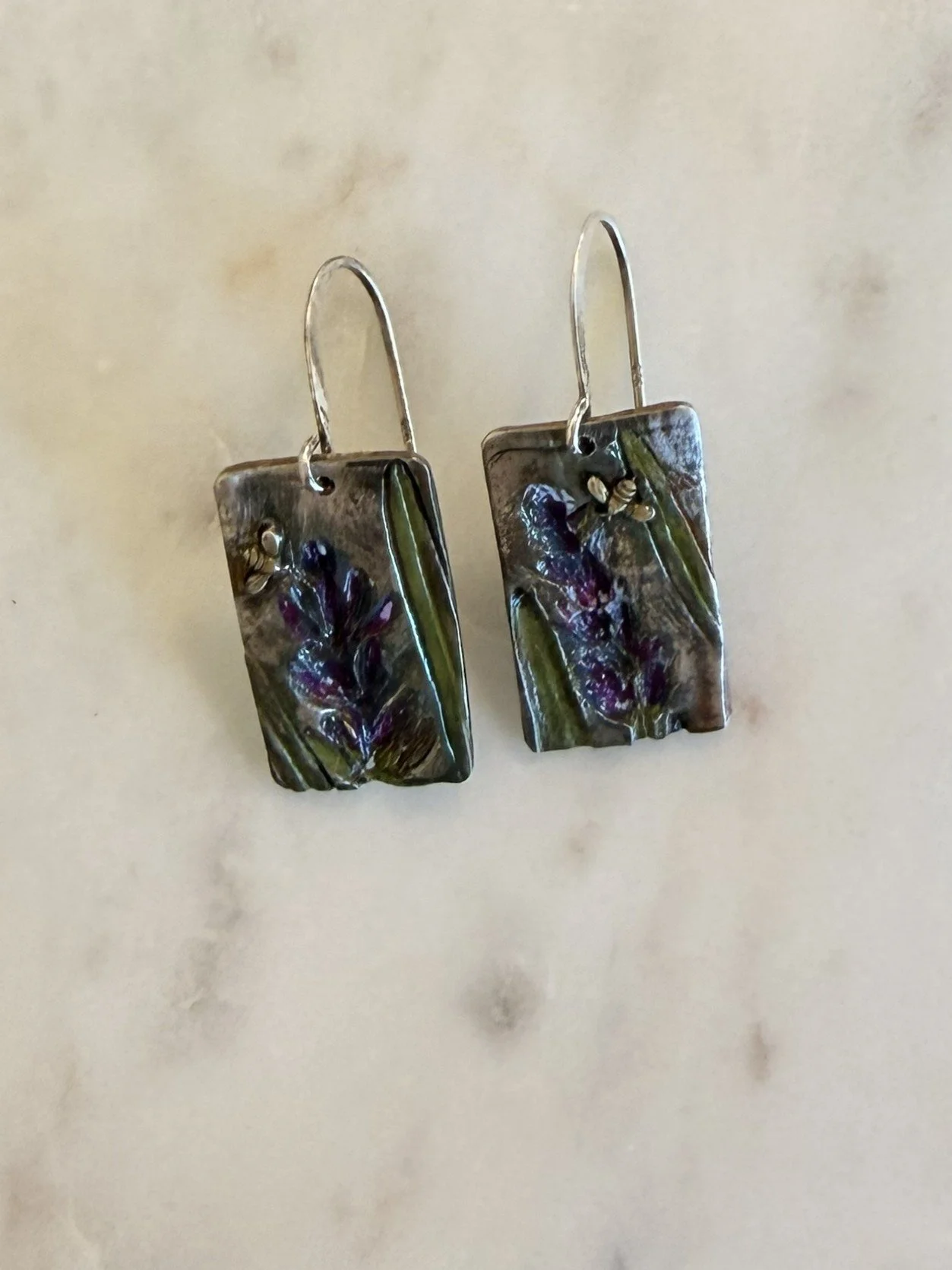 Fine Silver Lavender & Bees Earrings