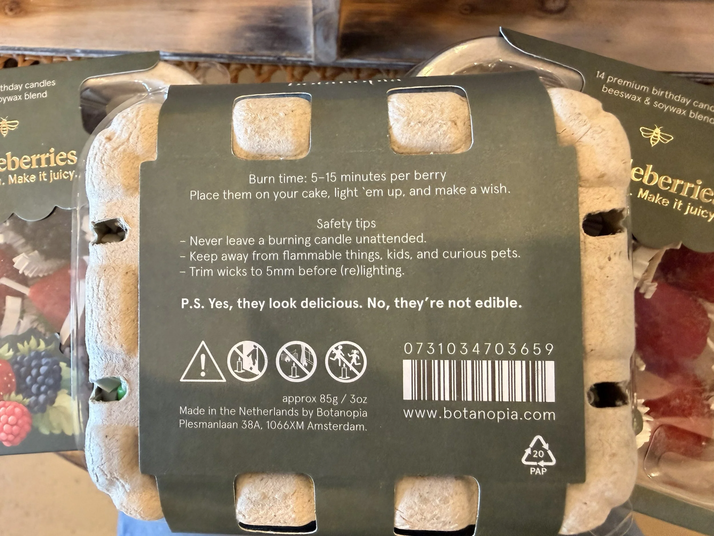 Back of Candleberries Birthday Candles