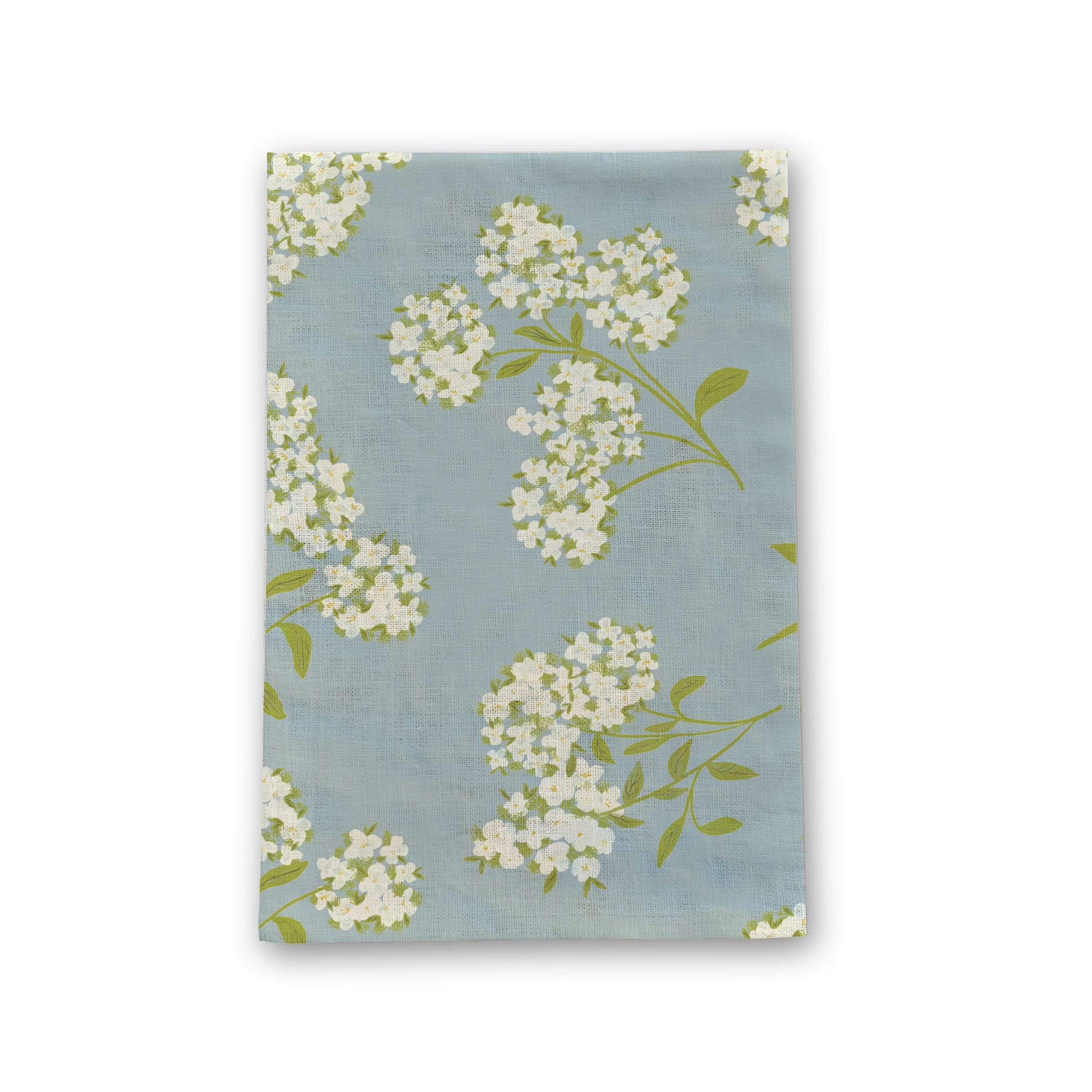 Ramona & Ruth's Hydrangea Linen Tea Towel with white background