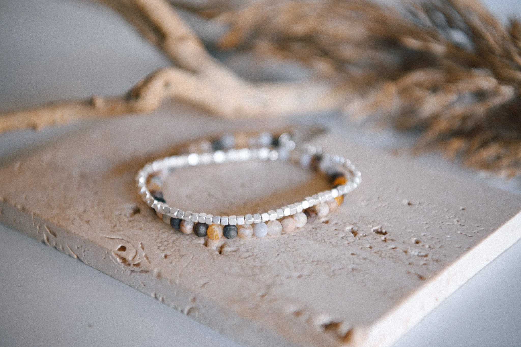 Bamboo Agate Gemstone Double Wrap Bracelet