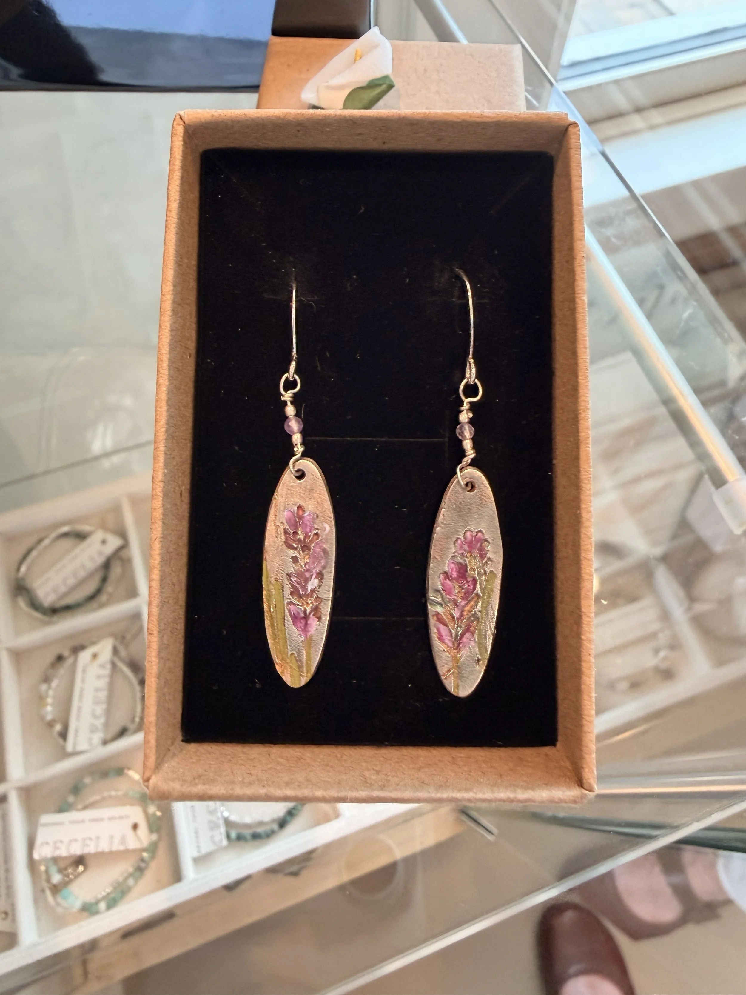 Long Oval Fine Silver Lavender Earrings
