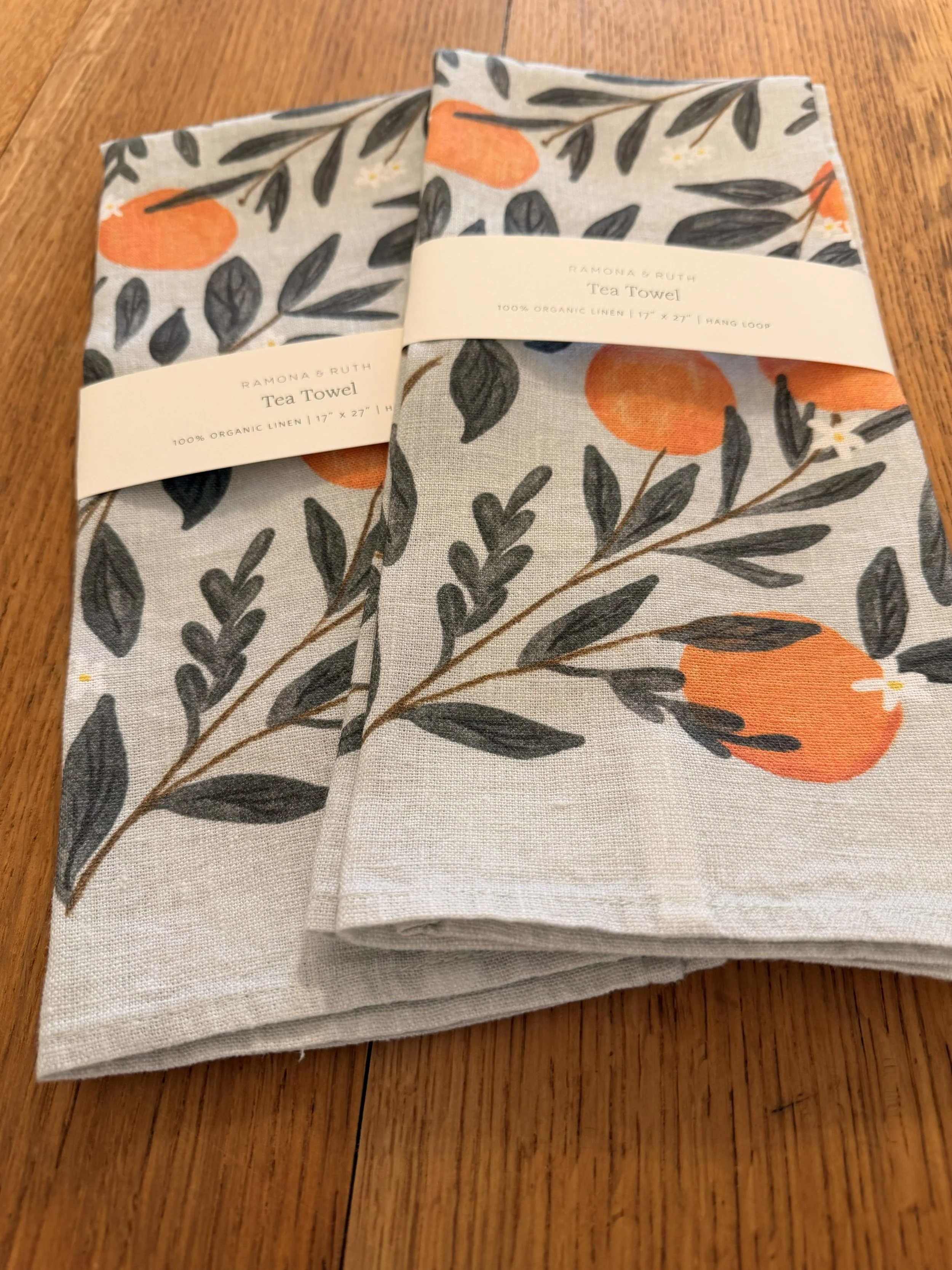 Oranges Linen Tea Towel 2 on Counter (Front View).jpg