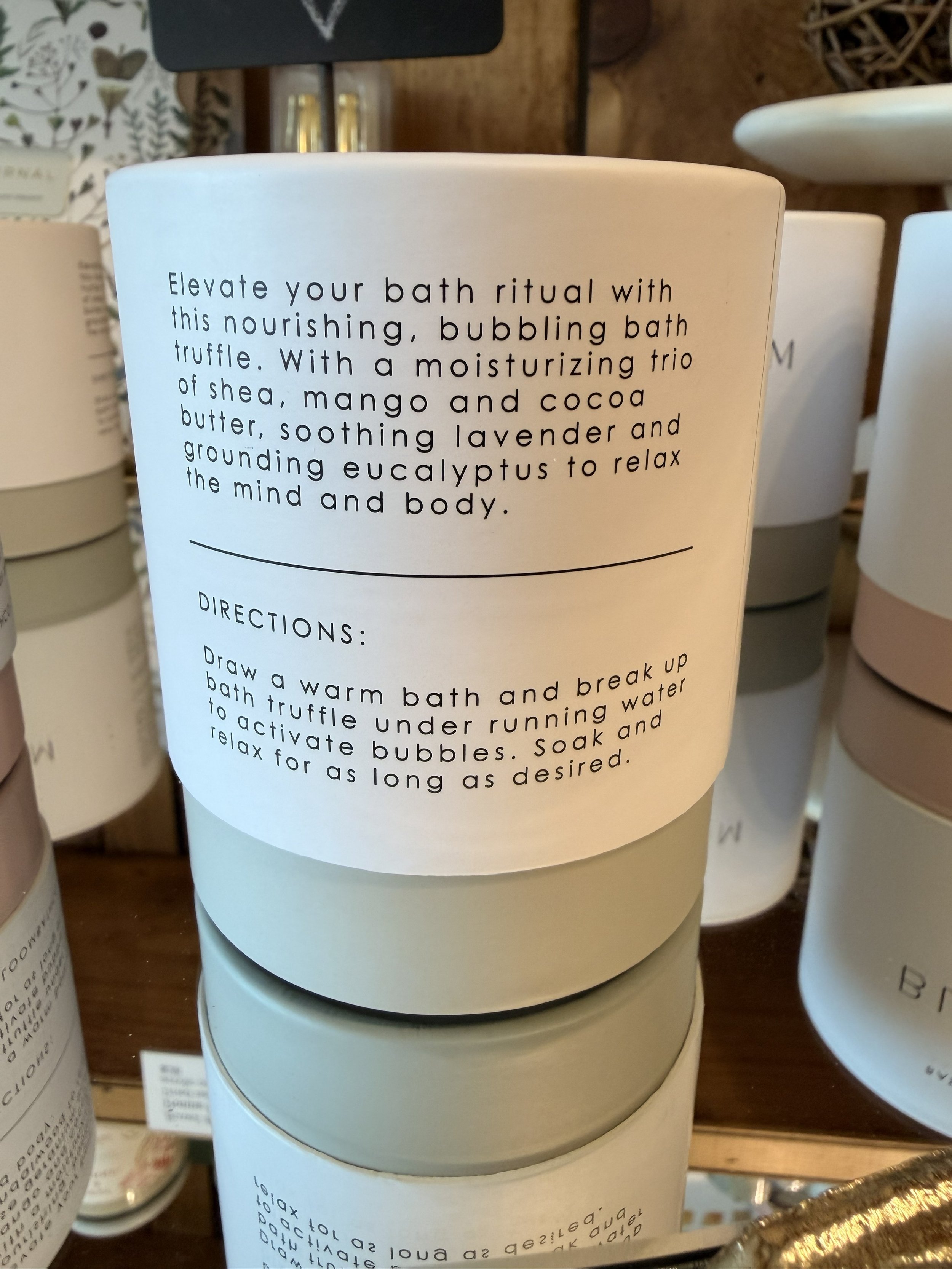 Close-up of back of Eucalyptus Bath Truffle by Bloom Bath Co.