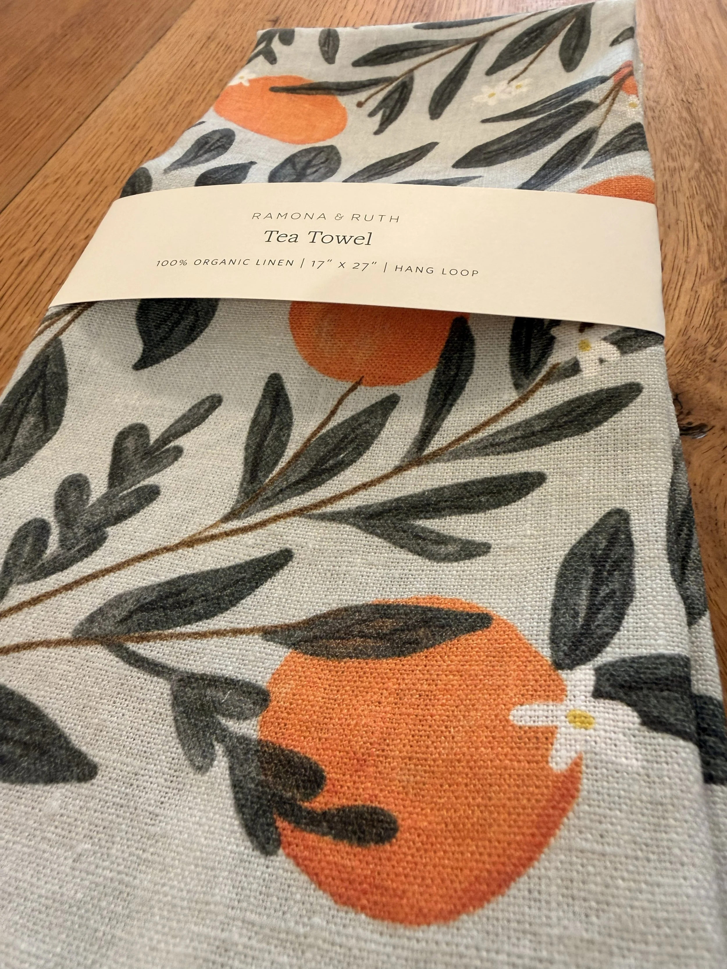 Oranges Linen Tea Towel Close-Up at Angle (Front View).jpg
